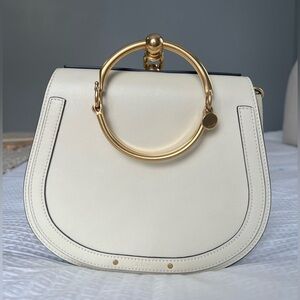 Chloe Off White Leather Suede Medium Nile Bracelet Bag